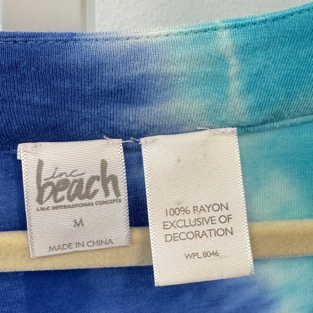 INC Beach Tie Dye Sequin Lace Up Tunic Swim Cover Up Blue Turquoise Medium - Picture 6 of 8